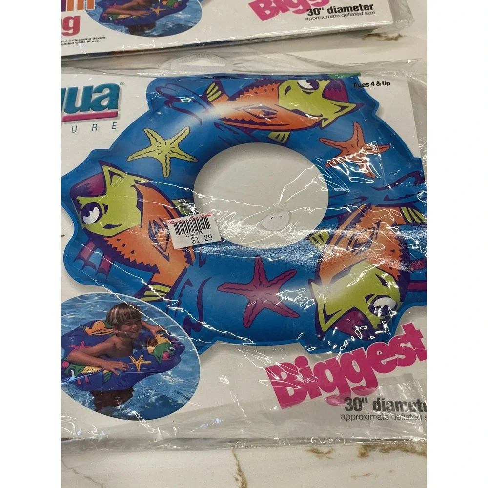 Lot of 2 Aqua Leisure Inflatable Swim Ring‎ Float Pool Water New Y2K 1990s Fish